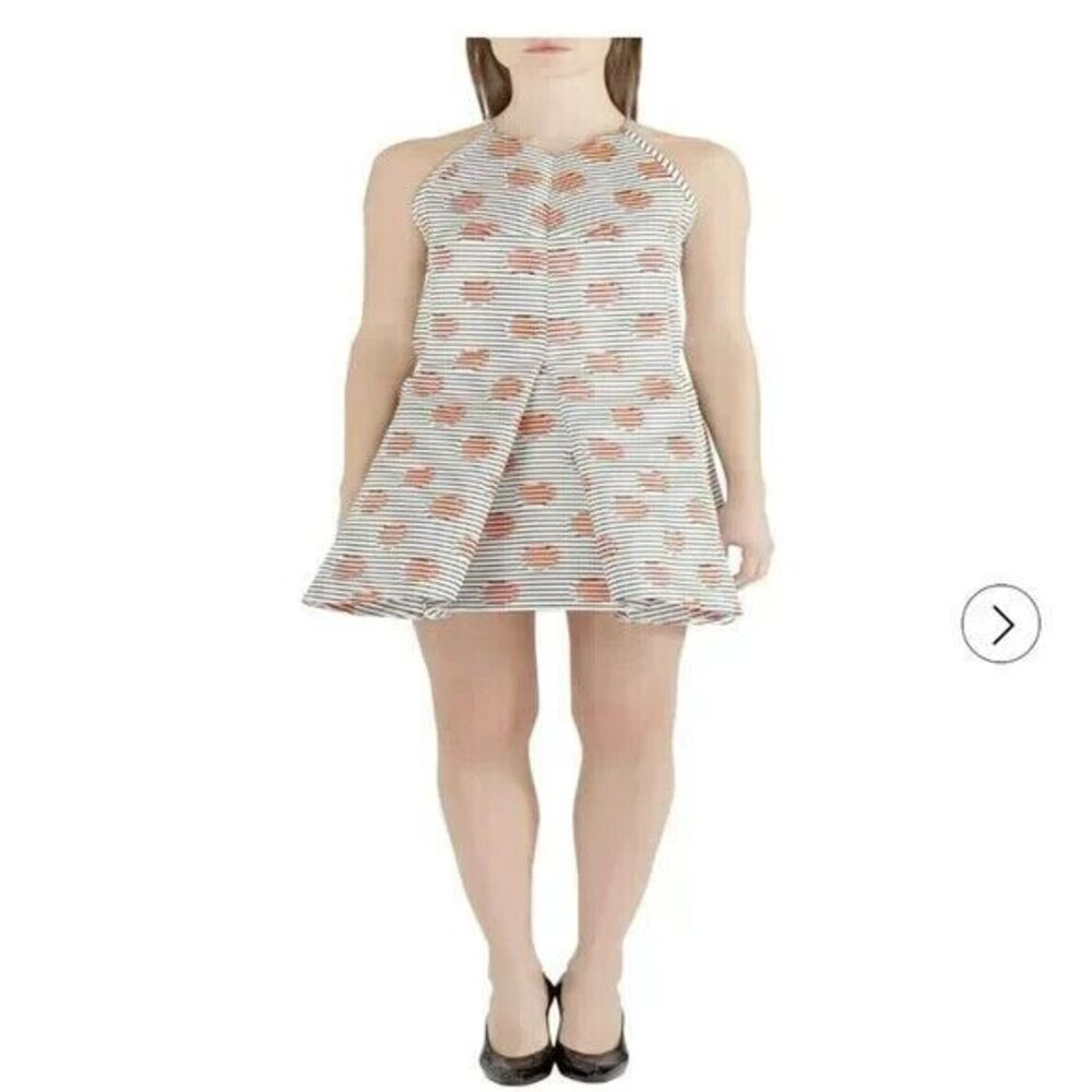 Kenzo White Polka Dot and Stripe Print Sleeveless Flared Dress Sz 36 (US 4)
